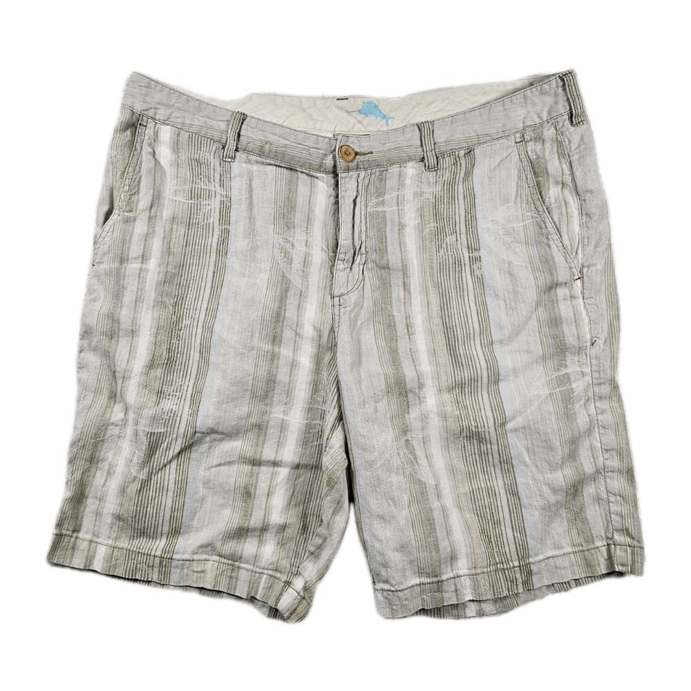 Tommy Bahama Mens 36 Linen Blend Striped Shorts Casual Resort Beach Summer 9"